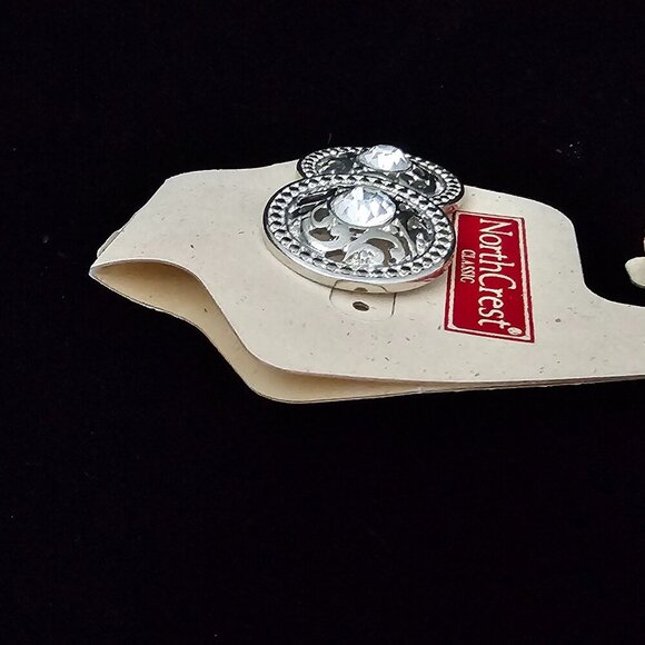 NorthCrest Classic New Silver Tone Filagree Round Rhinestone Stud Earrings - Picture 2 of 4